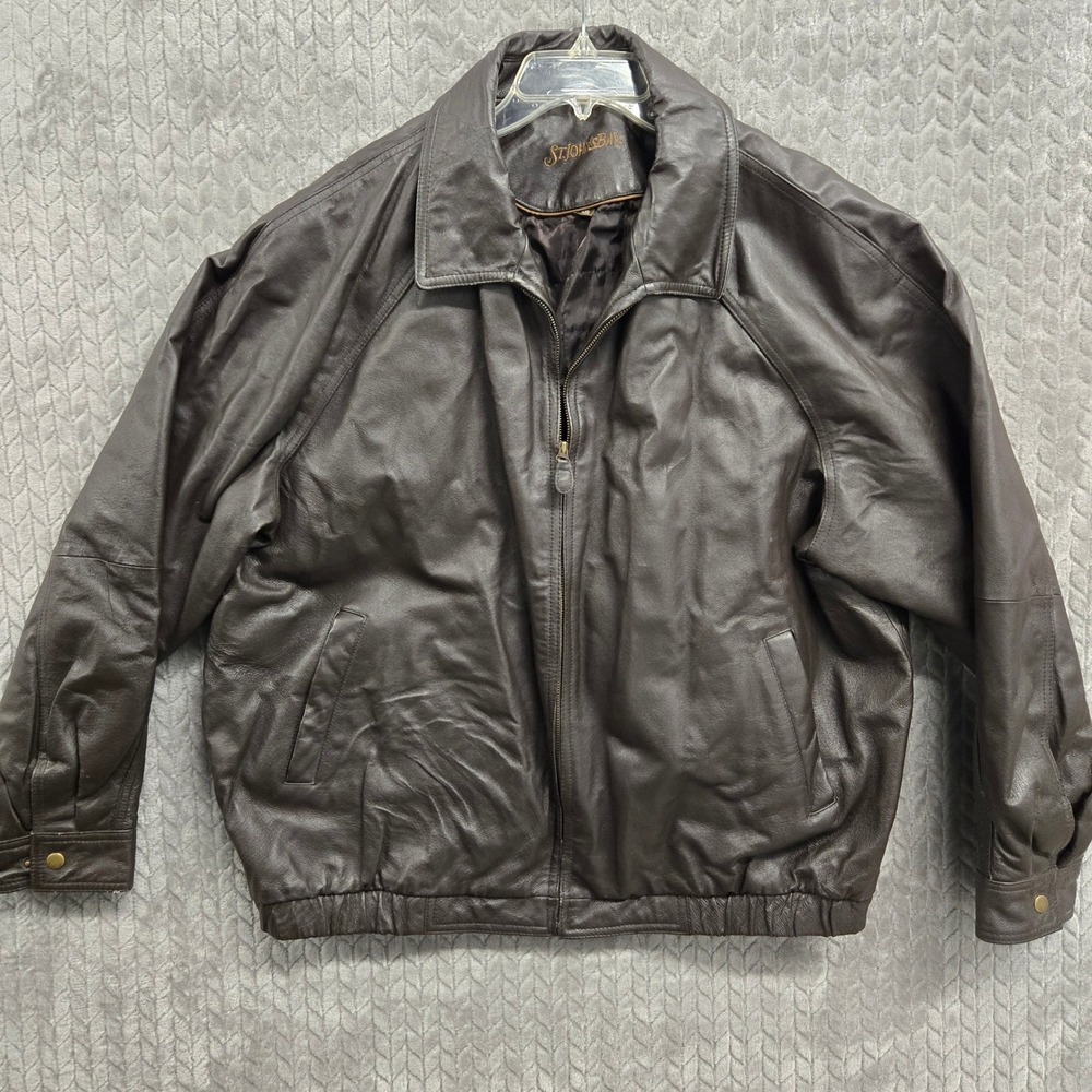 St. John's Bay Mens Brown Leather Jacket Bomber Full Zip XXL Extra Extra Large